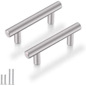 image:imageProbrico 20 Pack  Brushed Nickel Kitchen Cabinet Pulls 3 Hole Centers Solid Stainless Steel Modern Euro T Bar Handles Bedroom Dresser Drawer Cabinet Cupboard Pull Knobs 5 Overall LengthBrushed Nickel