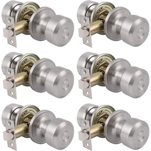image:imageProbrico 6 Pack Keyless Door Knobs Packs Passage Door Locks Brushed Nickel Stainless Steel Hardware for Bathroom Childrens Room Universal Lock with Adjustable Latch