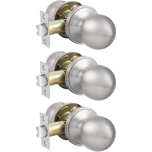 image:imageProbrico Ball Passage Door Knobs Handles Hall Closet Keyless Door Lock in Brushed Nickel Finish 3 Pack