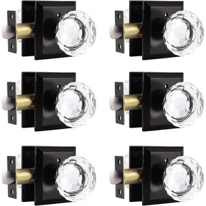 image:imageProbrico Black Door Knob Set Keyless Interior Door Knobs with Round Diamond Shape Crystal Glass Heavy Duty Privacy Door Knobs for Bathroom and Bedroom 6 Pack