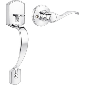 image:imageProbrico Black Lower Half Front Entry Handleset Heavy Duty Entry Door Handle with Interior Reversible Handed Lever Lock Grip Handle with Wave Lever Keyless Door Locks 1PackPolished Chrome