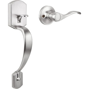 image:imageProbrico Black Lower Half Front Entry Handleset Heavy Duty Entry Door Handle with Interior Reversible Handed Lever Lock Grip Handle with Wave Lever Keyless Door Locks 1PackSatin Nickel