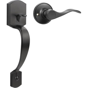 image:imageProbrico Black Lower Half Front Entry Handleset Heavy Duty Entry Door Handle with Interior Reversible Handed Lever Lock Grip Handle with Wave Lever Keyless Door Locks 1PackBlack
