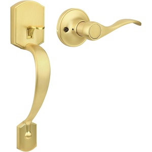 image:imageProbrico Black Lower Half Front Entry Handleset Heavy Duty Entry Door Handle with Interior Reversible Handed Lever Lock Grip Handle with Wave Lever Keyless Door Locks 1PackGold