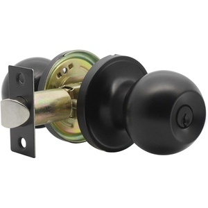 image:imageProbrico Black Round Entry Knob Keyed Entry Lock for Front Door Bedroom Bathroom Stainless Steel Entrance Lockset 1 Pack