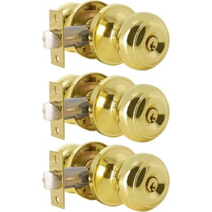 image:imageProbrico Brushed Nickel One Keyway Entrance Door Knobs Keyed Alike Door Locks Locksets for BedBath3 PackPolished Brass