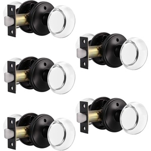 image:imageProbrico Clear Glass Crystal Door Knobs with Lock Heavy Duty Real Glass Privacy Door Handles Keyless Hardware for Interior BedBath with Black Round Rosette 5 Pack