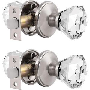image:imageProbrico Diamond Crystal Door Knobs for Hall Closet Interior Keyless NonLocking Glass Passage Knobs Brushed Nickel Round Rosette 2 Pack