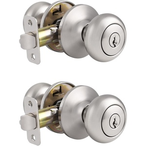 image:imageProbrico Entry Door Knobs with Lock Keyed Alike Interior Exterior Door Locks in Brushed Nickel Finish 4 Pack Stainless Steel Modern Entrance Locksets for Bedroom OfficeBrushed Nickel