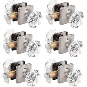 image:imageProbrico Faceted Crystal Door Knobs with Lock for BedroomBathroom 6 Pack Heavy Duty Octagon Clear Privacy Door Knob Keyless Door Handles Interior with Brushed Nickel Square Rosette