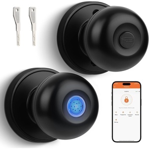image:imageProbrico Fingerprint Door Lock Smart Door Knob Fingerprint Door Knob with APP Control for Bedroom Garage Office Closet Apartment Round Electronic Door Lock Satin NickelFlat Black