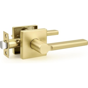image:imageProbrico Interior Passage Door Handles 10 Pack Polished Chrome NonLocking Square Levers for Closet Hallway Reversible Heavy Duty HardwareGold
