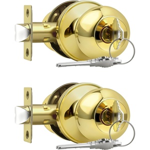 image:imageProbrico Keyed Alike Entry Door Knobs Black Keyed Entry Locksets Round Interior Door Knobs with Lock and Keys3 PackPolished Brass