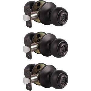 image:imageProbrico Keyed Alike Exterior Door Knobs with Lock Coastal Oil Rubbed Bronze Entry Door Knobs with Same Keys Interior Entrance Round Ball Shape Door Locksets 3Pack