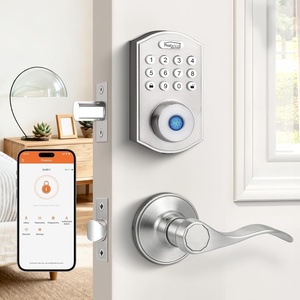 image:imageProbrico Keypad Door Lock with Handle Keyless Entry Door Lock Smart Locks for Front Door Fingerprint Deadbolt with Handle Black Smart Deadbolt Entry Door Handle SetSatin Nickel
