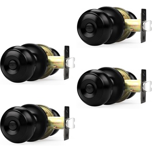 image:imageProbrico Matte Black Privacy Door Knobs BedBath Keyless Door Locks Interior Flat Ball Door Knobs Locksets with Thumb Turn 4 Pack