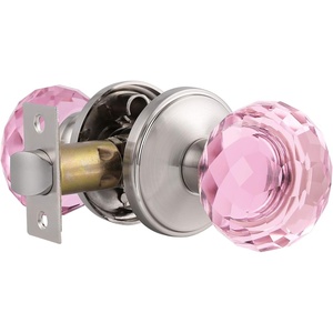 image:imageProbrico NonLocking Door Handles Interior for Hallway and Closet 1 Pack Crystal Door knobs Passage in Round Faceted Diamond Shape Heavy Duty Pink Glass Door Knob with Brushed Nickel Round Rosette