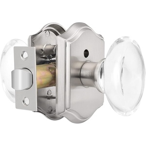 image:imageProbrico Oval Crystal Door Knob with Lock Heavy Duty Clear Glass BedBath Privacy Lock with Brushed Nickel Arched Rosette1 Pack