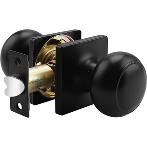 image:imageProbrico Passage Door Knob Black Interior Keyless NonLocking Flat Ball Door Knob HallCloset Handle with Suqare Rosette 1 PackBlack