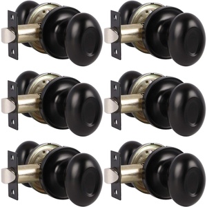 image:imageProbrico Passage Door Knobs Handles Interior HallCloset Keyless Egg Style Locksets Oval Door Knob in Flat Black Finish 6 Pack
