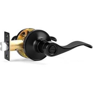 image:imageProbrico Polished Chrome Door Handles Privacy Door Lever Interior Chrome Door Lever for Bedroom Bathroom Keyless Interior Door Handle with Lock Wave Style 6 PackBlack