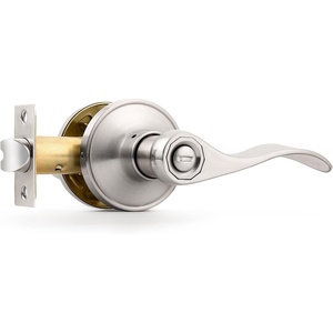 image:imageProbrico Polished Chrome Door Handles Privacy Door Lever Interior Chrome Door Lever for Bedroom Bathroom Keyless Interior Door Handle with Lock Wave Style 6 PackSatin Nickel