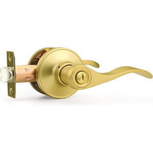 image:imageProbrico Polished Chrome Door Handles Privacy Door Lever Interior Chrome Door Lever for Bedroom Bathroom Keyless Interior Door Handle with Lock Wave Style 6 PackGold
