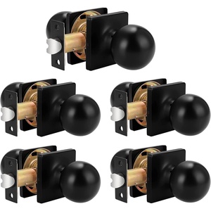 image:imageProbrico Round Black Passage Door Knobs Interior Door Handles for Hallway Closet Keyless Passage Door Handles with Square Rosette 5 Pack