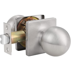 image:imageProbrico Round Passage Door Knob for HallCloset Brushed Nickel Interior Keyless Door Knob with Square Rosette 1 Pack