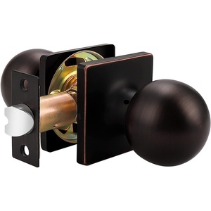 image:imageProbrico Round Passage Door Knob for HallCloset Oil Rubbed Bronze Interior Keyless Door Knob with Square Rosette 1 Pack