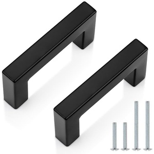 image:imageProbrico Stainless Steel Kitchen Cabinet Square Handles Brushed Nickel 5 in Holes Centers 55 in Total Length 10 PackBlack