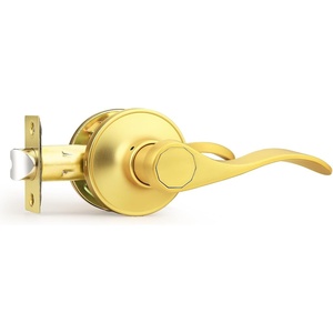 image:imageProbrico Wave Shape Passage Door Lever Satin Nickel Keyless Handle for Hall and Closet Interior NonLocking Leverset Handleset Hardware Reversible for Right and Left Handed Doors 1 PackGold