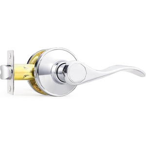 image:imageProbrico Wave Shape Passage Door Lever Satin Nickel Keyless Handle for Hall and Closet Interior NonLocking Leverset Handleset Hardware Reversible for Right and Left Handed Doors 1 PackPolished Chrome