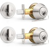 image:imageProbrico 3 Pack Keyed Alike Combo Packs Single Cylinder Deadbolts Brushed Nickel Keyway Keys Handleset 3 Keys AntiTheft Interioramp Exterior Door Hardware for Entrance Lock and Front GateBrushed Nickel