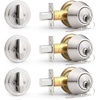 image:imageProbrico 3 Pack Keyed Alike Combo Packs Single Cylinder Deadbolts Brushed Nickel Keyway Keys Handleset 3 Keys AntiTheft Interioramp Exterior Door Hardware for Entrance Lock and Front GateBrushed Nickel