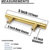 image:imageProbrico 5 Pack 3 Hole Centers Gold Cabinet Pulls Euro Bar Cabinet Hardware Kitchen Bathroom Cabinet Modern T Bar Dresser Pull Drawer Handles 5 Inch Overall Length