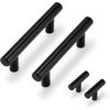 image:imageProbrico 15 Pack Flat Black Single Hole Cabinet Knobs 2 Drawer Handle Pulls amp 30 Pack  3 Hole Center Cabinet Pulls Black Stainless Steel Kitchen Drawer Pulls Cabinet Pulls 5 inch Overall Length