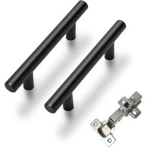 image:imageProbrico 1 Pair Clip On Full Overlay Frameless Hinges amp 25 Pack 3 inch Hole Center Black Cabinet Pulls Furniture Cabinet Door Concealed Hinges Drawer Pulls Euro T Bar Handles