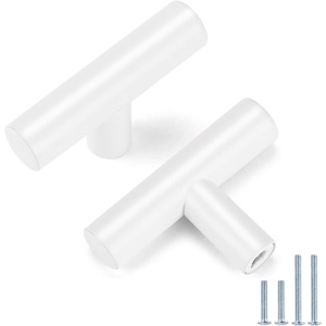 image:imageProbrico 10 Pack White Cabinet Knobs 2 Overall Length Single Hole Kitchen Bathroom Cabinet Handles Euro T Bar Knobs Modern Cabinet Hardware Cupboard Drawer Closet Handle Pulls