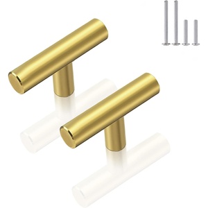image:imageProbrico 15Pack Gold Cabinet Knobs 2 Overall Length Modern T Bar Knobs Single Hole Dresser Pulls Euro Style Stainless Steel Kitchen Bathroom Drawer Handles