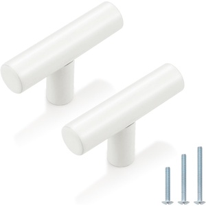 image:imageProbrico 20 Pack White Cabinet Knobs 2 Overall Length Single Hole Kitchen Bathroom Cabinet Handles Euro T Bar Knobs Modern Cabinet Hardware Cupboard Drawer Closet Handle Pulls