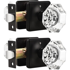 image:imageProbrico Crystal Door Knobs with Lock Octagon Shape Heavy Duty Glass Privacy Knobs for Bed and Bath with Black Round Rosette 2 Pack