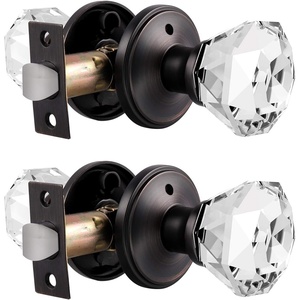 image:imageProbrico Diamond Crystal Door Knobs with Lock Heavy Duty Glass Privacy Knobs for Bed and Bath Oil Rubbed Bronze Round Rosette 2 Pack