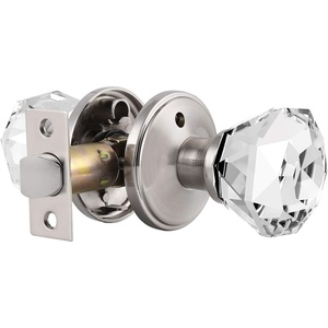 image:imageProbrico Faceted Crystal Door Knob with Lock Heavy Duty Glass BedBath Privacy Lock with Brushed Nickel Rosette1 Pack