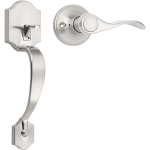image:imageProbrico Oil Rubbed Bronze Front Door Handle Entry Door Handleset Exterior Door Handle with Wave Lever Keyless Door Handles Entrance Door Handle with Reversible Handed Lever1PackSatin Nickel