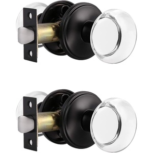 image:imageProbrico Round Crystal Passage Door Knobs for Hallway Closet Interior Keyless NonLocking Hardware Clear Real Glass Door Handles with Black Round Rosette 2 Pack