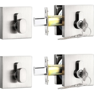 image:imageProbrico Satin Nickel Single Cylinder DeadboltKeyed One Side Deadbolt Lock Residential Security Square Door Lock for Interior and ExteriorAll Keyed Alike2Pack