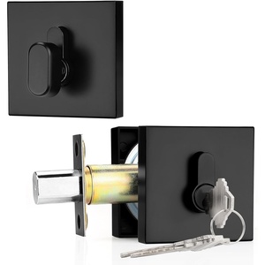 image:imageProbrico Satin Nickel Single Cylinder DeadboltKeyed One Side Deadbolt LockResidential Security Square Door Lock for Interior and Exterior2PackBlack