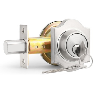 image:imageProbrico1 Pack Combo Packs Single Cylinder Deadbolts Satin Nickel Keyed Different Exterior Lockset Handleset for Entrance Door and Front Gate AntiTheft Keyway Key Hardware 3 Keys
