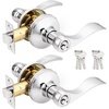 image:imageProbrico 2 Pack Wave Style Keyed Alike Entry Levers Exterior Interior Satin Nickel Keyed Door Handles with Lock and Same Keys Reversible for Right Left Handed DoorsPolished Chrome